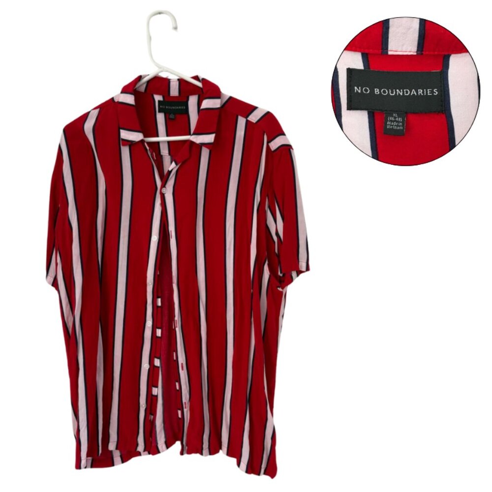 No Boundaries Red Striped Button Down Shirt Mens XL Casual